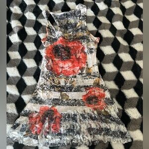 Voll Style Floral Tank Top with Red and Black Accents